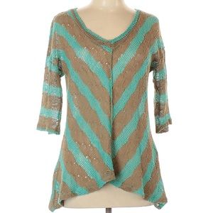 Blu Pepper Tan Turquoise Print 3/4 Sleeve Sweater